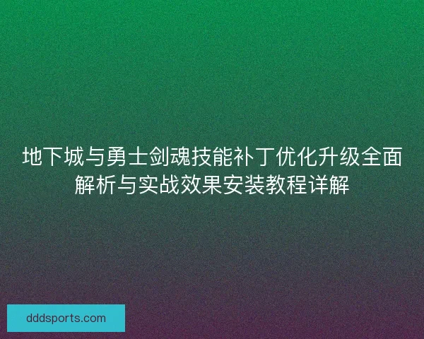 地下城与勇士剑魂技能补丁优化升级全面解析与实战效果安装教程详解